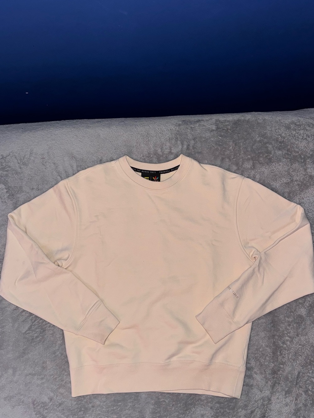 Mens Adidas Pharrell Williams Crewneck with Multicolor Trefoil Logo Cream
